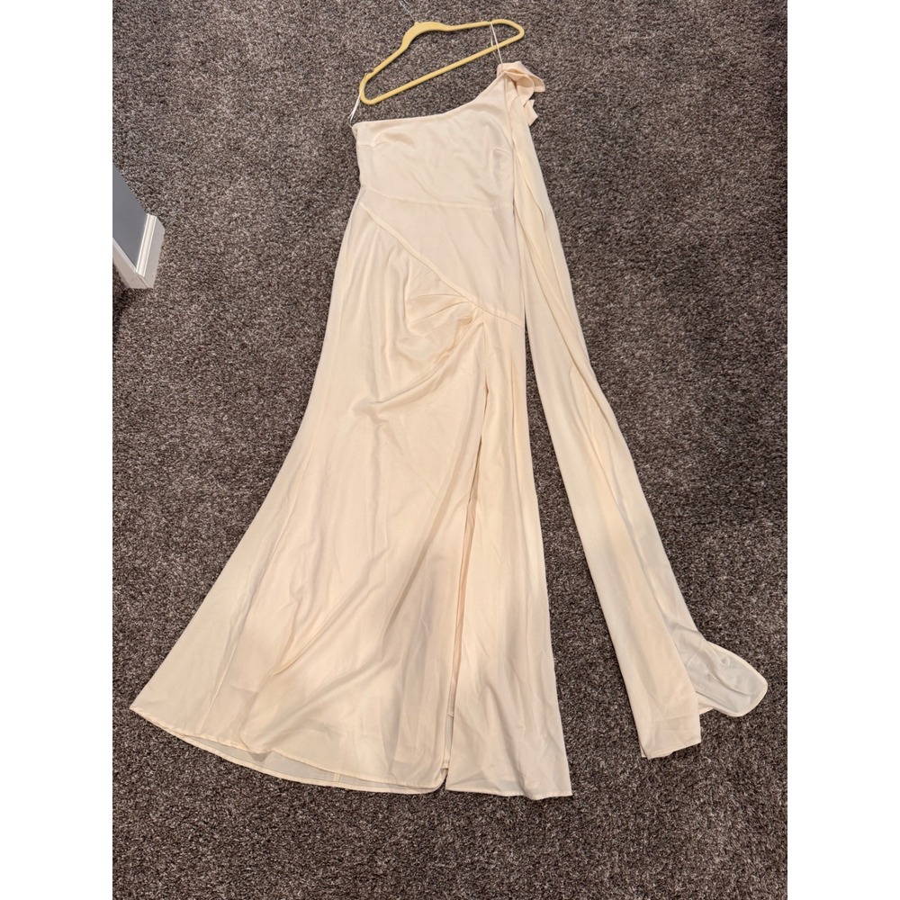 Meshki One Shoulder Satin Maxi Dress Bow Detail Formal Wedding Guest Cream Sz S - Picture 14 of 14